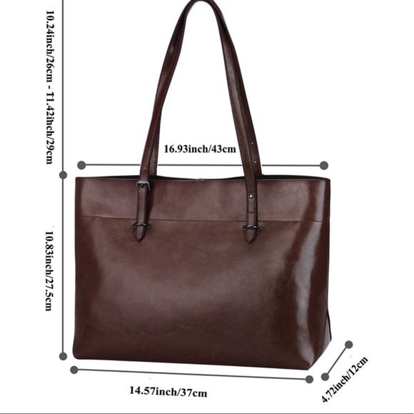 🆕 Dark Brown Genuine Leather Tote Shoulder Bag 🆕 - Picture 7 of 10